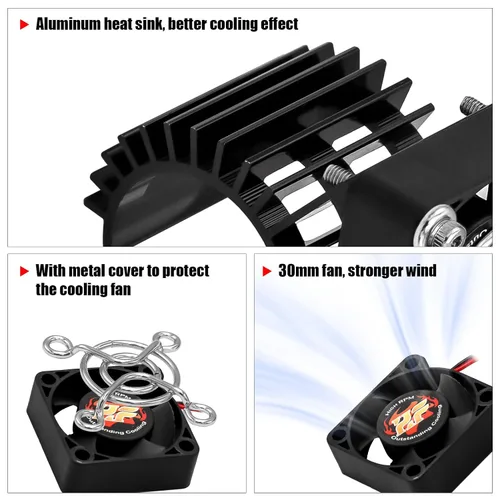 Miniatura 3 de Disipador de calor de motor RC con ventilador de enfriamiento de 5 V, apto para 370 380 390 2838 2858 2845 disipador de calor de motor sin Negro