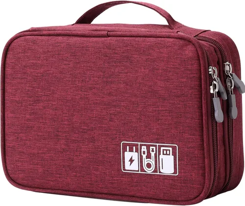 Miniatura 11 de MIRLEWAIY Estuche organizador de cables de viaje de doble capa, accesorios electrónicos, bolsa de transporte para cables de carga, adaptador USB