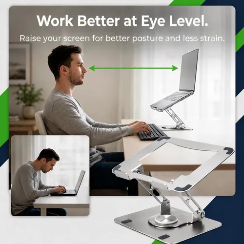 Miniatura 2 de Uncaged Ergonomics Soporte giratorio para computadora portátil, soporte ajustable para iPad para escritorio con rotación de 360°, soporte portátil