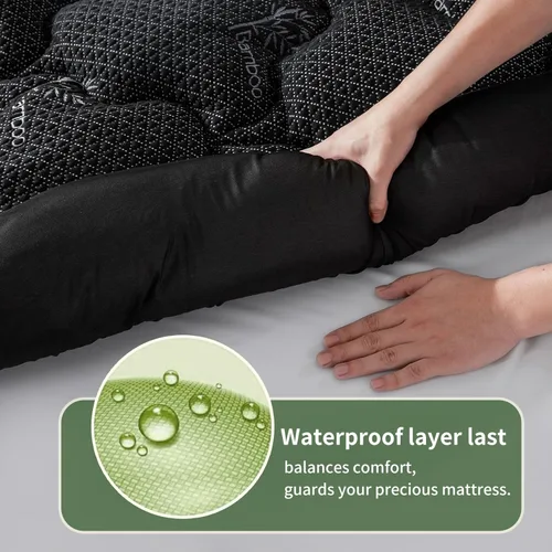 Miniatura 2 de Cubrecolchón prémium 100% impermeable tamaño individual, transpirable, protector de cama de rayón de bambú, funda de sábana de bolsillo profundo