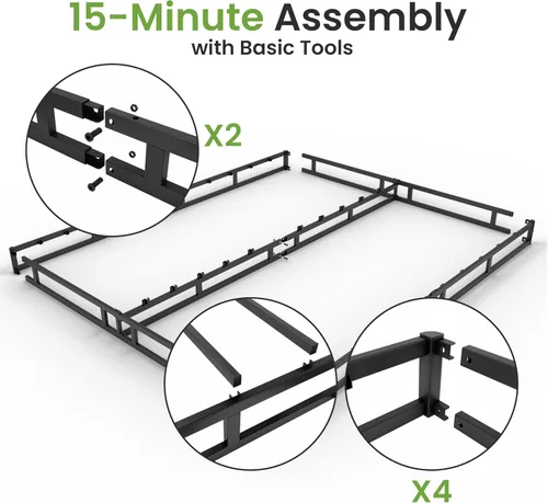 Miniatura 5 de GRUSIGN Base de colchón de metal de 5 pulgadas para cama Queen, montaje rápido, base de colchón de metal tamaño Queen con funda de tela, marco