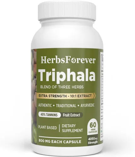 Herbsforever Triphala Cápsulas Extracto Ratio (8:1) 40% Amla, Haritaki & Bibhitaki para desintoxicación, limpieza y rejuvenecimiento diarios* 60