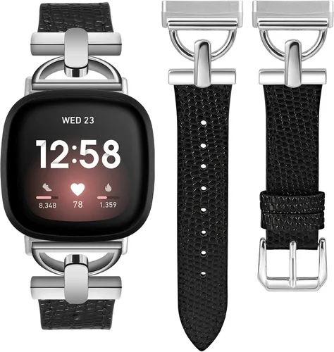 Miniatura 7 de Wearlizer Correa de cuero compatible con Fitbit Versa 3/4 Sense 2, correa de cuero elegante con hebilla de metal en forma de D para reloj