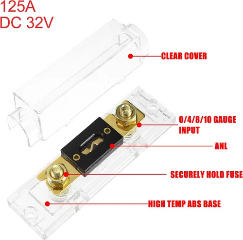 Miniatura 3 de X AUTOHAUX 1 Unidades de audio para coche 0 4 8 calibre en línea ANL portafusibles transparente transparente bloque de fusibles con 2 unids 125A