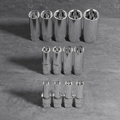 Miniatura 6 de Olsa Tools Juego de llaves profundas SAE - 1/4 pulgadas, 13 piezas - 6 puntas cromadas de 1/8" a 5/8" y tamaños sin saltos - Juego de llaves de vaso