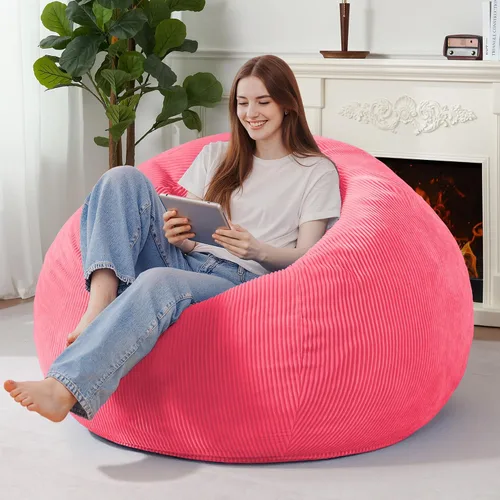 Miniatura 54 de Homguava Puf de 3 pies: Pufs en forma de lágrima con espuma viscoelástica rellena, sillas de puf compactas y sofá suave con funda de pana (Gris)