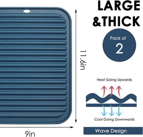 Miniatura 6 de Alfombrillas de silicona para encimera de cocina, salvamanteles de 9 x 12 pulgadas para ollas y sartenes calientes, salvamanteles de silicona azul