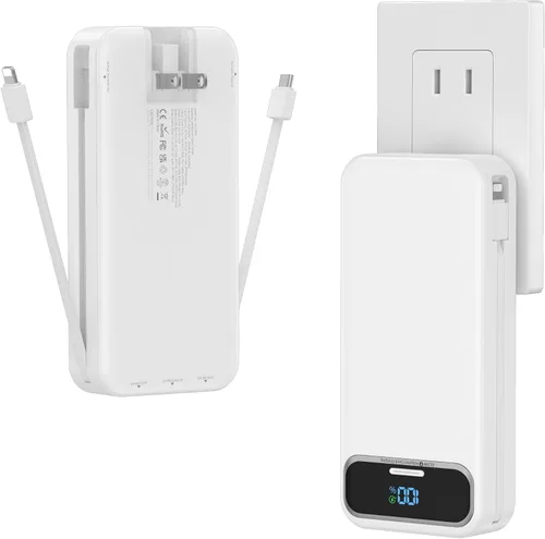 Miniatura 19 de Cargador portátil ligero de 12000 mAh con cables integrados y enchufe de pared de CA, batería de carga rápida PD20W USB-C, pantalla LED, cargador