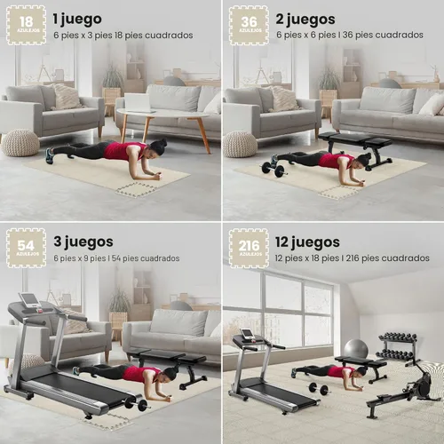 Miniatura 3 de bemaxx Juego de alfombrillas de gimnasio, 18 piezas de baldosas de espuma EVA entrelazadas (12.6 x 12.6 x 0.4 pulgadas), 18 pies cuadrados Arena