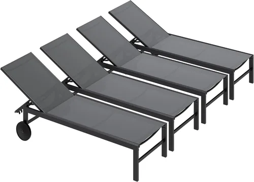 Miniatura 9 de SUNLEI Juego de 2 tumbonas para patio al aire libre, sillas de piscina ajustables con ruedas, sillas de bronceado reclinables de aluminio para Gris