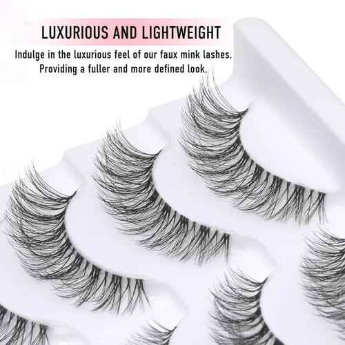 Miniatura 6 de Pestañas de tira natural con banda transparente, pestañas rizadas en D de ojo de gato de 0.31 a 0.59 pulgadas que parecen extensiones, pestañas