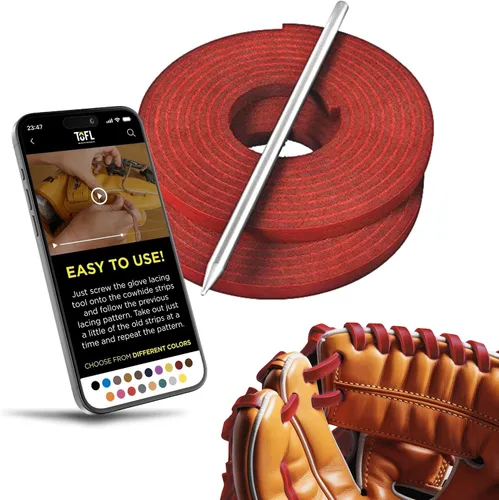 TOFL Kit de encaje para guantes de sóftbol y béisbol | Kit de reparación de cordones de guante de encaje | 2 cordones de cuero con aguja de cordones