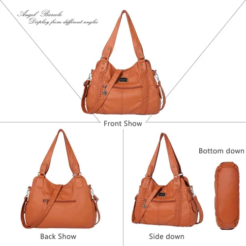 Miniatura 197 de Angel Barcelo - Bolsa de hombro amplia para mujer, diseño Hobo, cuero lavado