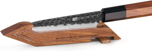 FINDKING Protector de borde magnético con soporte, cubierta de hoja de madera de nogal y mini bloque de cuchillos para almacenamiento de encimera,
