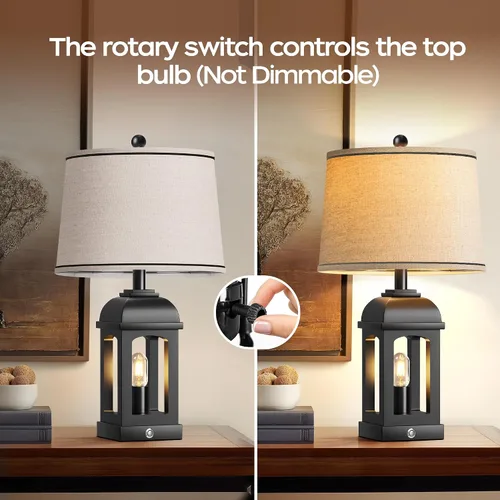 Miniatura 3 de QiMH Lámpara de mesa para sala de estar, lámparas de granja con USB A+C y luz nocturna, lámparas de noche rústicas de 26" con control táctil