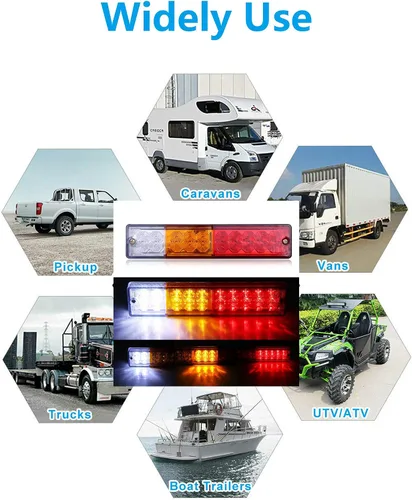 Miniatura 7 de 2 Barras de Luces Traseras para Remolque, Impermeables, 20 LED DC 12V, Señal de Giro Ámbar, Reversa Blanca, Lámpara de Funcionamiento de Freno Roja