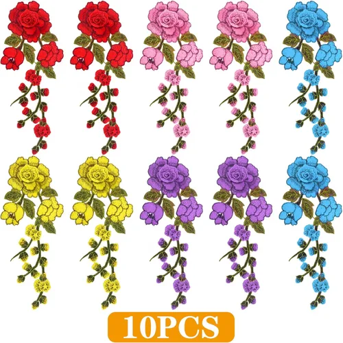 Miniatura 2 de 10 parches decorativos bordados de flores para coser, apliques de bordado de pétalos florales para bricolaje, jeans, chaquetas, mochilas, ropa