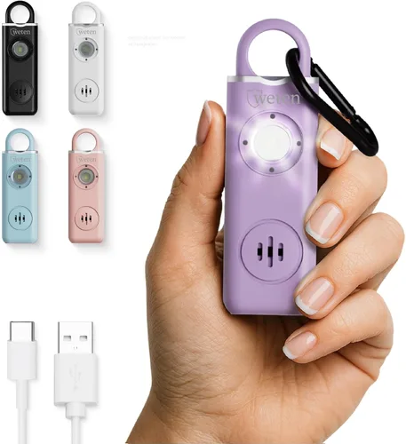 Miniatura 13 de Alarma de seguridad personal Weten para mujeres - Sirena de pánico de 130 dB de volumen alto en llavero, paquete de 3 unidades - Silbato