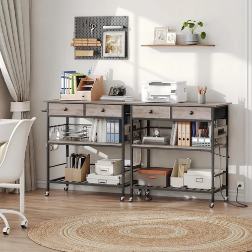 Miniatura 3 de HOOBRO Isla de cocina con almacenamiento, carrito de isla rodante para cocina con 2 cajones y tomacorriente, estación de café de 3 niveles y soporte
