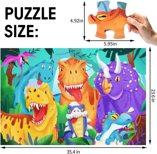 Miniatura 2 de Rompecabezas de piso jumbo para niños, rompecabezas de dinosaurios, rompecabezas grandes de 48 piezas de 3 a 6 años para niños pequeños, aprendizaje