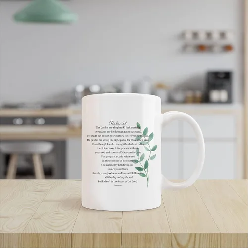 Miniatura 2 de kunlisa Tazas cristianas PSALM 23 The Lord is My Shepherd, con versículos bíblicos de cerámica, taza de café con leche, taza de té con leche, tazas