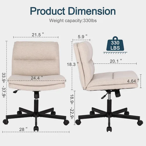 Miniatura 2 de Okeysen Criss Cross Chair with Wheels, Armless Wide Seat Cross Legged Comfy Office Desk Chair, Height Adjustable Swivel Computer Task Chairs for