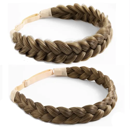 Miniatura 8 de Diadema trenzada, 2 combinaciones de 3 hebras, desordenada, ancha, esponjosa, elástica, diadema trenzada, accesorio de belleza para mujeres y niñas