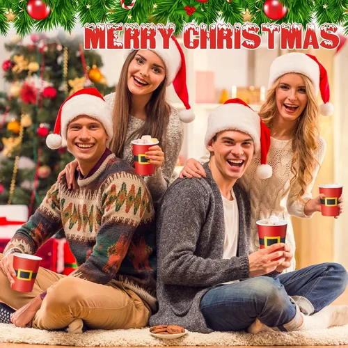 Miniatura 4 de Yaomiao 300 tazas de papel de Navidad de 9 onzas, diseño de cinturón de Papá Noel, desechables, tazas de café de cacao caliente para Navidad, a