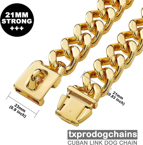 Miniatura 3 de txprodogchains Collar de cadena para perro grande con hebilla, resistente de 0.827 in de grosor, acero inoxidable, oro de 18 quilates, cadena