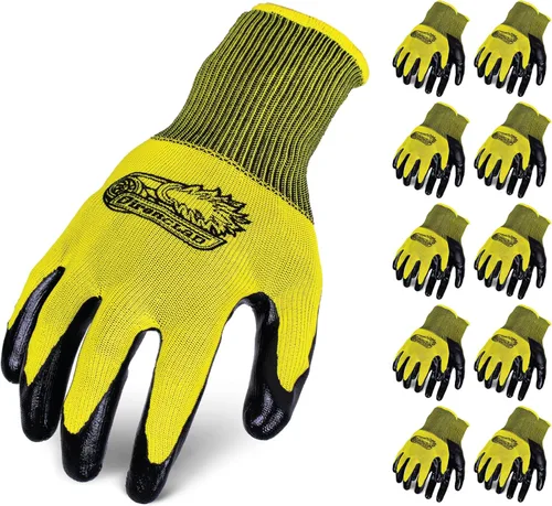 Ironclad OCTANE Turbo - Paquete de diez guantes de trabajo con revestimiento de nitrilo (10 pares), talla L (R-TRB10-04-L) amarillo