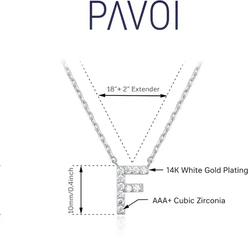 Miniatura 138 de PAVOI 14K White Gold Plated Cubic Zirconia Initial Necklace Letter Dainty Necklaces for Women