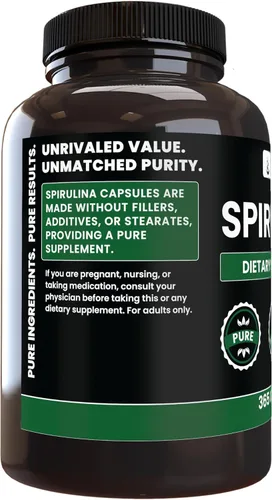 Miniatura 3 de Pure Original Ingredients Espirulina (365 cápsulas) sin magnesio o rellenos de arroz, siempre pura, verificada por laboratorio
