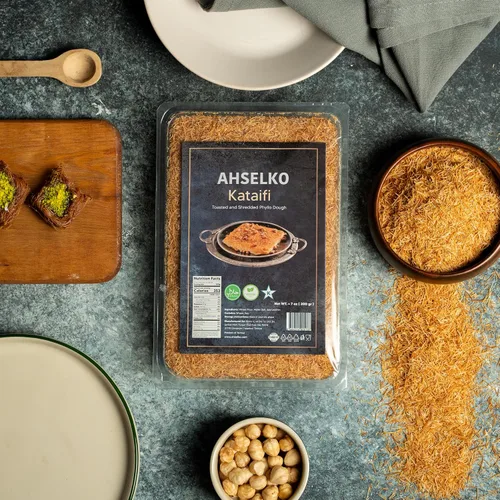 Miniatura 3 de Ahselko Kataifi - Masa filo rallada de 7.05 oz (7 onzas) – Hilos de pastelería Kadayif tostados para relleno de chocolate Kunafa, Baklava y Dubai