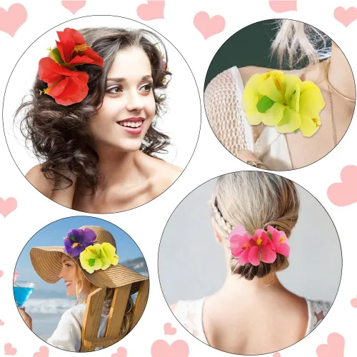 Miniatura 2 de Ahoney 4 Piezas Accesorios para el Cabello de Flores de Hibisco Hawaiano - Pasadores Artificiales de Gasa, Horquillas para Mujeres, Niñas