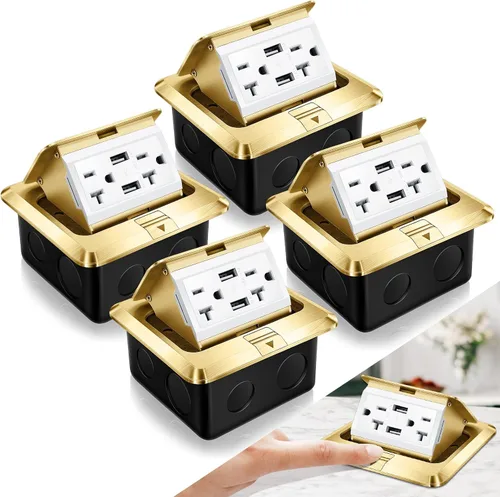 Miniatura 17 de Hoolerry Kit de 1 caja de cubierta de toma de corriente eléctrica de piso desplegable con cargador USB de 4.8 A, 20 amperios, impermeable