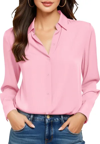 Miniatura 43 de Camisas sin planchado y sin arrugas para mujer, con botones, de manga larga, de seda de morera, blusas casuales para el trabajo