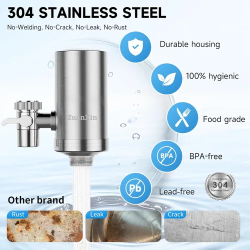 Miniatura 3 de Filtro de agua para grifo de fregadero, purificador de agua de acero inoxidable para fregadero de cocina, reduce PFAS, plomo, cloro