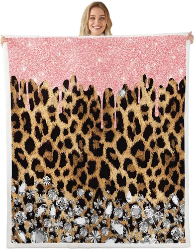 Miniatura 9 de Manfei Manta de mármol con purpurina dorada y estampado de leopardo para sofá, manta de cama de mármol blanco y negro para niños y niñas, manta