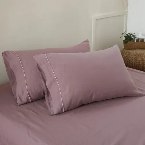 Miniatura 15 de Simple&Opulence Juego de 2 fundas de almohada de lino 100% lino francés lavado, tamaño Queen - Fundas de almohada de color sólido bordado, suave