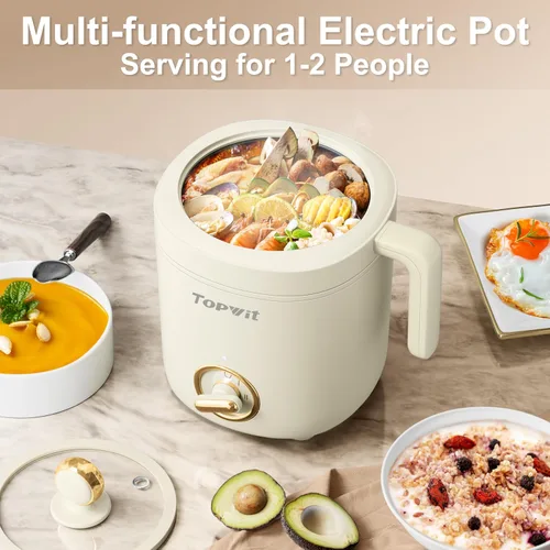 Miniatura 5 de TOPWIT Olla Caliente Eléctrica para Cocinar, Cocedor de Ramen de 1.2L, Cocedor de Fideos Portátil Antiadherente para Pasta, Sopa, Bistec, Avena