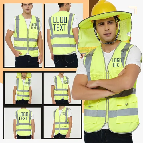 Miniatura 2 de TopTie Personaliza tu logotipo reflectante chaleco de seguridad cremallera frontal con 9 bolsillos, cumple con las normas ANSI/ISEA Clase 2 Azul