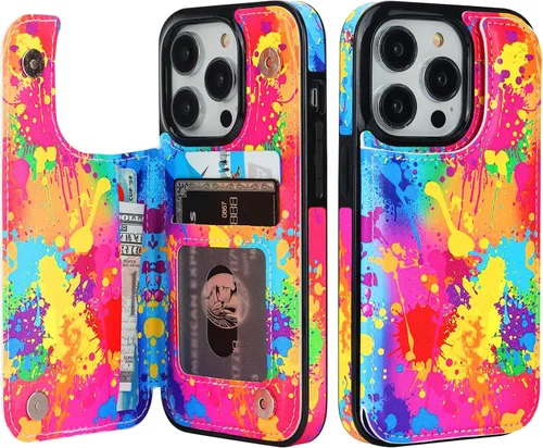 Miniatura 7 de HAOPINSH Funda tipo cartera para iPhone 14 Pro con tarjetero, patrón de flores pálidas en la parte trasera, de piel sintética, con ranuras para Flor