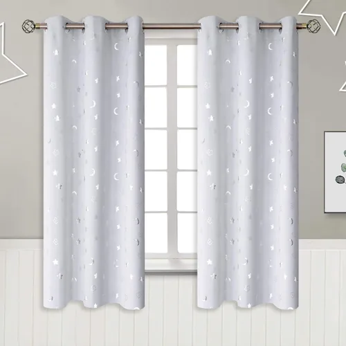 Miniatura 9 de BGment Cortinas opacas para dormitorio infantil, con aislamiento térmico, con ojales, estampado de estrellas plateadas, cortinas para oscurecer