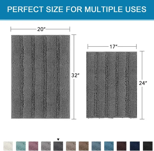 Miniatura 472 de H.VERSAILTEX Tapetes de baño antideslizantes para baño, alfombras de baño extragruesas de felpilla a rayas, tapetes de baño de 47" x 17", alfombras