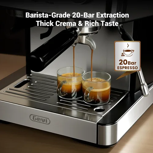 Miniatura 4 de Gevi Máquina de café expreso de 20 barras con molinillo integrado y espumador de leche, cafetera profesional para el hogar, capuchino, café
