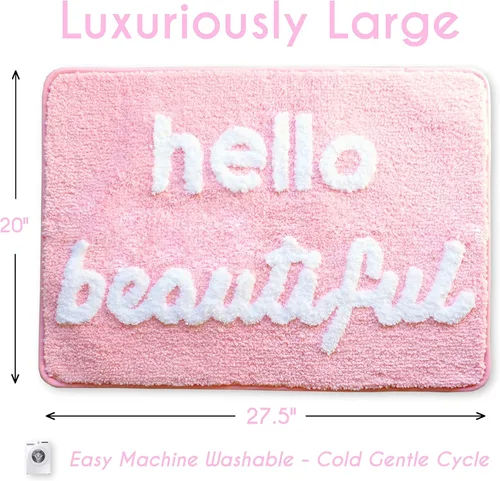 Miniatura 2 de Evovee Hello Beautiful - Alfombra de baño rosa claro, melocotón, coral, linda alfombra de baño para niñas, con texto en inglés "You Look Good