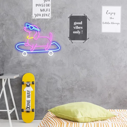 Miniatura 7 de Letrero de neón para perro monopatín regulable divertido Dachshund Skateboarding LED luz de neón decoración de pared para dormitorio, bar, sala