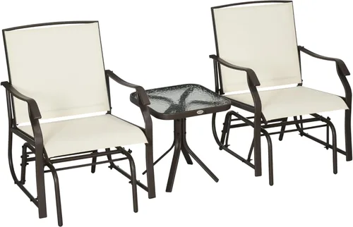 Miniatura 10 de Outsunny Juego de 3 piezas de sillas mecedoras para exteriores con mesa de café, 2 sillas para patio con tela elástica transpirable, mesa con tapa