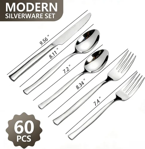 Miniatura 2 de Juego de cubiertos de 60 piezas, acero inoxidable, servicio para 12, F