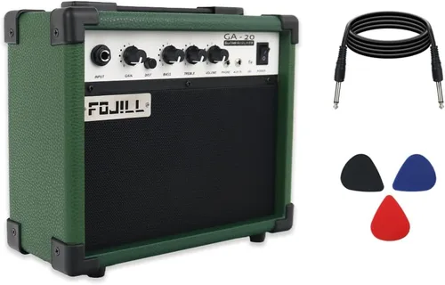 Miniatura 7 de Fojill Amplificador de guitarra eléctrica de 20W, amplificador de práctica pequeño portátil de viaje mini con conector de auriculares de 3.5, Naranja